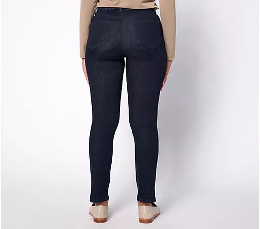 Denim & Co. Easy Stretch Denim Tall Straight Leg Functional Jean (DARK WASH)