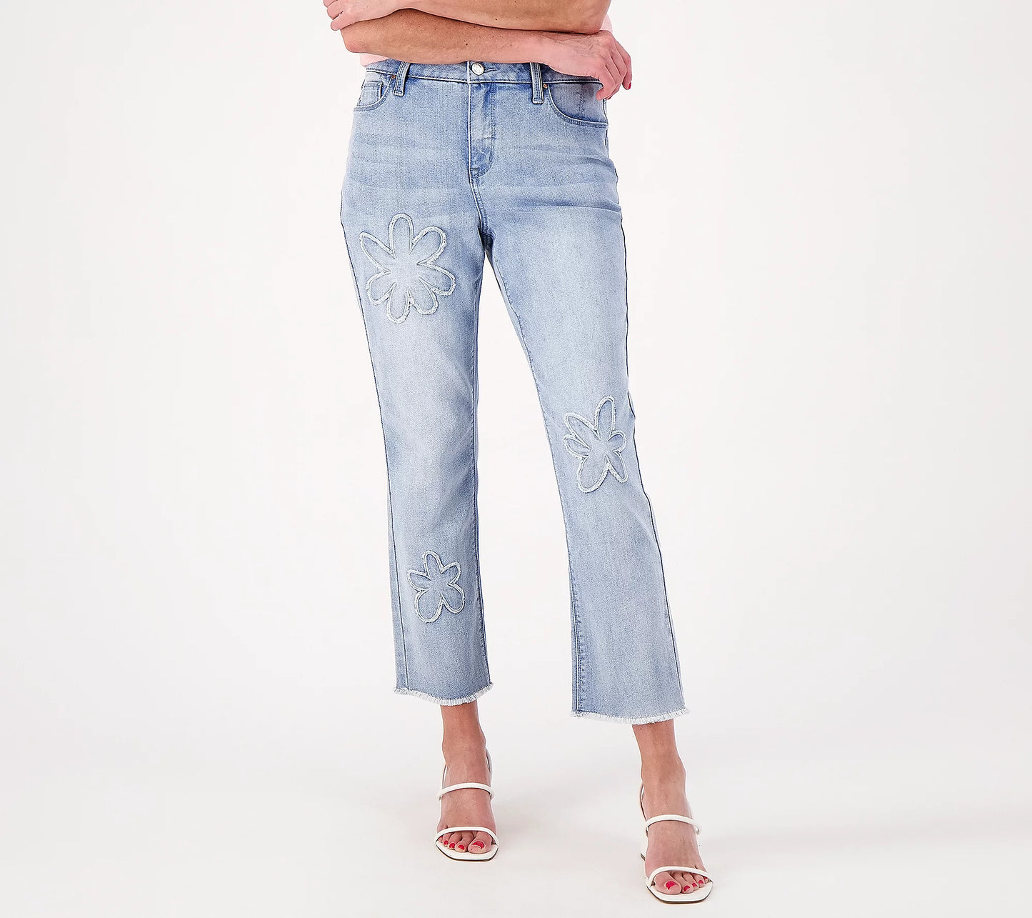Laurie Felt Petite Forever Denim Floral Crop Straight Jean (LIGHT WASH)