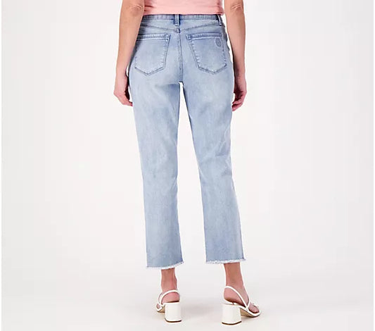 Laurie Felt Petite Forever Denim Floral Crop Straight Jean (LIGHT WASH)