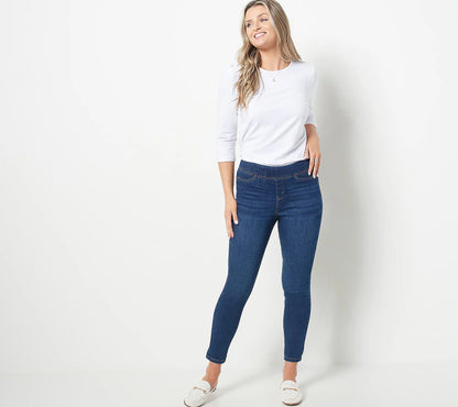 Denim & Co. Perfect Flex Petite Pull-On Jeggings -DEEP INDIGO