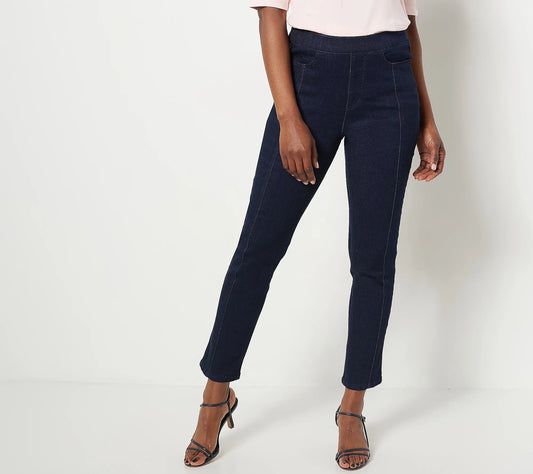 Isaac Mizrahi Live! Petite True Denim Pull On Ankle Pant (DARK INDIGO)