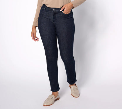 Denim & Co. Easy Stretch Denim Tall Straight Leg Functional Jean (DARK WASH)