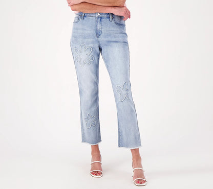 Laurie Felt Petite Forever Denim Floral Crop Straight Jean (LIGHT WASH)